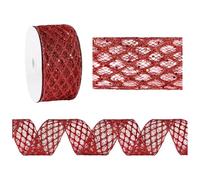 1Roll 2.5 Inch Glitter Diamond Mesh Wired Ribbon For Christmas Tree Gift Wrapping Crafts Bows Wreaths Garland Tree Topper Holiday Decor 10 Yards Christmas Filler Decorations (Red, C)