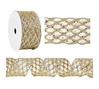 1Roll 2.5 Inch Glitter Diamond Mesh Wired Ribbon For Christmas Tree Gift Wrapping Crafts Bows Wreaths Garland Tree Topper Holiday Decor 10 Yards Replacement Chandelier Crystals Teardrop (Yellow, C)