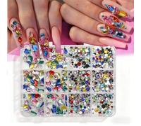 1Set 12 Compartment Nails Art Storage Box with Flat Back Resin Diamonds for Shining Decorations Party Nails