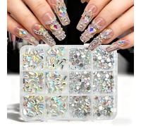 1Set 12 Grids Flat Back Nails Diamonds Box Resin Nails Rhinestones for Creative Design At Home Projects Wedding Nail Art