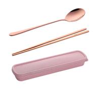 1Set 18/8 Korean Stainless Steel Food Chopsticks Spoon Set Long Handle Flat Non-Slip Chopsticks Dessert Spoon Dinnerware Set With Box