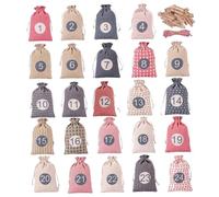 1Set Advent Calendar Bags 24 Days Numbered Empty Advent Calendar To Fill with Strap & Clips Drawstring Closure Christmas Countdown Advent Calendar for Mantel, Xmas Tree