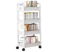 1Set Book Cart 39x15x10 Inch 4-Tier Storage Rolling Cart with Handle & Hooks Book Trolley for Kitchen Bathroom Laundry Room Bedroom Narrow Places Supplies