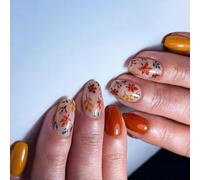 1Set Color Leaves Glossy Press Stick Nails Not Need Tools ABS Nails Art for Autumn Winter Party Maple Press on Nail