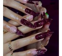 1Set French Tip Artifical Nails 3D Night Vine Glow Press Stick Nails Elegant Design for Various Occasion and Styles French Nails
