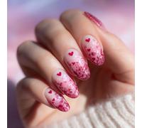 1Set Glittering Sequins False Nails Short Square ABS Presss Nails for Valentines Day Comfort Wear Heart Nail