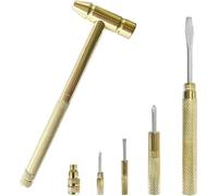 1Set Gold Mini Brass Hammer with Screwdriver Hand Tools Multifunction 6 in 1 Jewelers Copper Hammer for Repair Mobile Phones,Laptops,Watches,Glasses