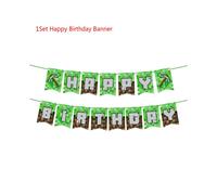(1Set- Happy Birthday Banner) Minecraft Party Supplies Decor Disposable Tableware