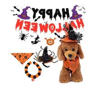 1Set Happy Halloween Pet Costume Cosplay Set,Cats Puppies Knit Witch Hat And Neck Piece,Pet Magical Costume Set, For Halloween Party Decoration
