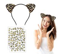 1Set Leopard Ears Headband with Print Temporary Tattoos Lightweight Leopard Print Ears Cute Hair Accessories Reusable Gold Glitter Animal Ears Christmas and Christmas Eve Ears Costume Dress Up
