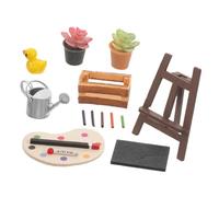 1Set Miniature Sketch Painting Model Kit of Dollhouse Accessories with Color Palette and Water Pot for Creative Play and Decoration DIY Dollhouse Scenes