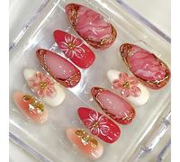 1Set Nails Art 3D Gold Lines and Milky Translucent Color Press Stick for Comfortable Application in Multiple Sizes False