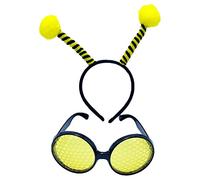 1set Novelty Cartoon Bee Shape Hair Hoop Cosplay Bee Shape Halloween Party Headwear For Teenagers Adult Cosplay Eyeglasses Glasses With Chain Round Glasses Cute Bouncing Cute