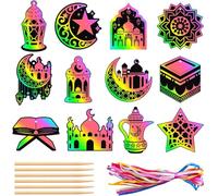 1set Ramadan Eid Scratch Art for Kids, Star Moon Lantern Mosque Shaped Rainbow Scratch Paper Ramadhan Scratch Art Cards Eid Ramadan Ornaments Islamic Gifts