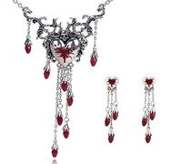 1Set Red Dripping Diamonds Necklace Earrings Fashion Love Heart Pendant Necklace Tassels Chains Friend Bridesmaid Gifts Love Heart Earrings
