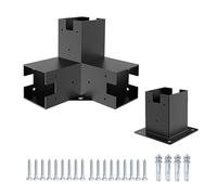 1set Right Angle Corner Bracket with Pergola Post Base for Wood Beams Elevated Stand Wooden Bracket Kit Pavilion Accessories for Trellis, Garden(Black Base and 3T)