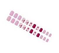 1Set Short Glossy Square Press Stick Nails with Purpled Floral Glittering Sweet Contrasting Colors Easy Application Square Nails