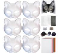 1Set Therian Mask Kit with Wool Strip Mesh Cloth Half Face Cat Mask Funny Dress up to DIY Paint Therian for Halloween Makeup Role-Playing Cosplay Party