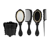 1Set Vintage Vanity Set: Hand Mirror, Detangling Hair Brush, Wide Tooth Comb, Rat Tail Comb, and Holder for Girls Vanity or Bathroom Counter