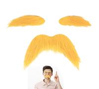 1Set Yellow Mustache and Eyebrows Self Adhesive Realistic Mustache Stickers Fake Facial Hair Fake Moustache Novelty Moustache Fake Beard for Cosplay Costume Halloween Festival Party