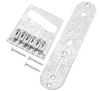 1Set Yootones Carved Pattern 6-Saddle Bridge & 3-Way Switch Control Plate Compatible with Telecaster 6 String Electric Guitar (Silver)
