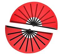 1SourceTek 2 Pcs Large Folding Fan Nylon Cloth Handheld Folding Fan Chinese Kung Fu Tai Chi Fan Decoration Fold Hand Fan for Party Favors (Red)