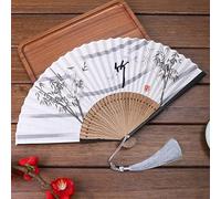 1SourceTek Fan Handheld Folding Bamboo, Handheld Fan Folding for Gift, Party Favors, Home Decor - Chinese Retro Style (White bamboo)