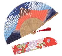 1SourceTek Fuji Mountain Landscape Folding Hand Held Fan 8.27"(21cm) with Fabric Sleeve Protection For Gifts and Wall Decoration - Japanese Retro Style