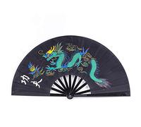 1SourceTek Large Folding Fan Nylon Cloth Handheld Folding Fan Chinese Kung Fu Tai Chi Fan Decoration Fold Hand Fan for Party Favors (Dragon)