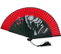 1SourceTek Silk Hand Held Fan 8.27 inches (21cm) Hand Fans for Women Folding, Hand Fan Folding - Chinese Retro Style (Red Plum Girl)