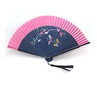 1SourceTek Silk Hand Held Fan 8.27 inches (21cm) Hand Fans for Women Folding, Hand Fan Folding With a Fabric Sleeve Protection for Gifts - Chinese Retro Style (Peach Blossom with Butterfly)