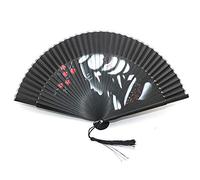 1SourceTek Silk Hand Held Fan 8.27 inches (21cm) Hand Fans for Women Folding, Hand Fan Folding With a Fabric Sleeve Protection for Gifts - Chinese Retro Style (Black Plum Girl)