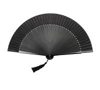 1SourceTek Silk Hand Held Folding Fans 14 inches (38cm) Women Hand Held Folding Fans With a Fabric Sleeve Protection - Chinese Retro Style (Black)