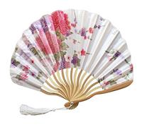 1SourceTek Silk Hand Held Folding Fans 8.27 inches (21cm) Women Hand Held Folding Fans With a Fabric Sleeve Protection for Gifts - Chinese Retro Style (White)