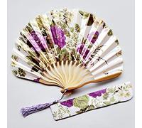 1SourceTek Silk Hand Held Folding Fans 8.27 inches (21cm) Women Hand Held Folding Fans With a Fabric Sleeve Protection for Gifts - Chinese Retro Style (Purple)