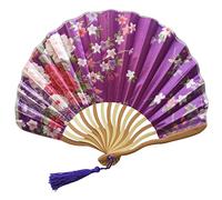 1SourceTek Silk Hand Held Folding Fans 8.27 inches (21cm) Women Hand Held Folding Fans With a Fabric Sleeve Protection for Gifts - Chinese Retro Style (Dark Purple)