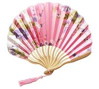 1SourceTek Silk Hand Held Folding Fans 8.27 inches (21cm) Women Hand Held Folding Fans With a Fabric Sleeve Protection for Gifts - Chinese Retro Style (Pink)