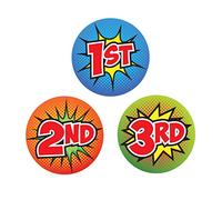 1st, 2nd, 3rd Place Retro/Superhero Design, Placemet School Stickers for Sports Day and Competitions: 54 x 25mm Stickers