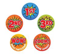 1st, 2nd, 3rd, Wow/Great Participant, Zoom/Super Speedy Retro Design Stickers Sports Day/Achievement Awards - 72 x 25mm Stickers