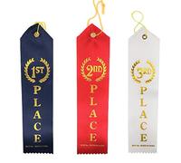 1st, 2nd and 3rd Place Winner Award Ribbons (36 Pack) Navy Blue, Red and White with Gold Writings! Includes Event Card & String (1st, 2nd, 3rd - All 3)