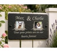 1st 4 Signs Personalised Double Photo Pet Memorial Plaque 28cm x 18cm Slate