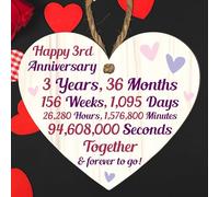 1st,5th,10th,15th,20th,25th,30th,40th,45th,50th Anniversary Wooden Heart Plaque - Personalised Keepsake Gift for Grandparents, Parents, Him or Her (3rd Anniversary, Small: 10 cm (H) × 9 cm (W))