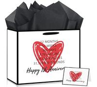 1st Anniversary Bag 365 Days Time First Paper Anniversary Party Gift Bags Red Heart Wrapping Paper Bag with Handles for Husband Wife Boyfriend Girlfriend 1 Year Wedding Present Favors Decor
