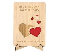 1st Anniversary Card, Bamboo Wood Happy 1 Year Anniversary Card, One Year Down Forever To Go Card, Personalised Wedding Anniversary Card for Him Her Husband Wife Boyfriend Girlfriend