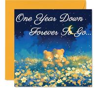 1st Anniversary Card - Bears in Love One Year Down - Congratulations Cards for 1st Anniversary, 145mm Congratulations Greeting Card