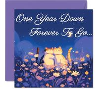 1st Anniversary Card - Cats in Love One Year Down - Congratulations Cards for 1st Anniversary, 145mm Congratulations Greeting Card