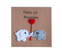 1st Anniversary Card,Crochet Elephant 1st Wedding Anniversary Card,1 Year Anniversary Card for Husband Wife Boyfriend Girlfriend(1st anniversary)