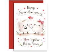 1st Anniversary Card for Couple - Cute Pair of Loo Rolls Design - Paper Anniversary Card - A5 Size Card with Red Envelope