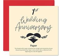 1st Anniversary Card for Husband Wife Boyfriend Girlfriend - 1st Wedding Anniversary - Paper Wedding Card for Women Men Her Him, 145mm Greeting Cards Fiance Fiancee