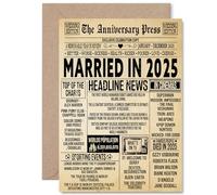 1st Anniversary Card for Men Women - Vintage Newspaper Married in 2025 - Happy 1 Year Wedding Anniversary Card for Partner Husband Companion Wife, A5 Anniversaries Greeting Cards